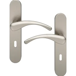 Best GoodHome Ensemble poignée sur plaque rond serrure Ruis effet nickel satin gris L.138.5mm x l.42mm entraxe 165-195mm