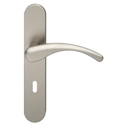 Best GoodHome Ensemble poignée sur plaque rond serrure Ruis effet nickel satin gris L.138.5mm x l.42mm entraxe 165-195mm