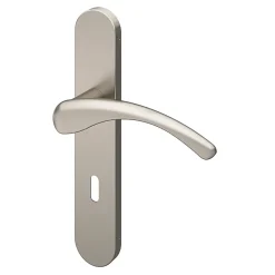 Best GoodHome Ensemble poignée sur plaque rond serrure Ruis effet nickel satin gris L.138.5mm x l.42mm entraxe 165-195mm