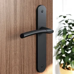 Sale GoodHome Ensemble poignée sur plaque rond Hirel effet nickel mat noir L.128mm x l.40mm entraxe 195mm