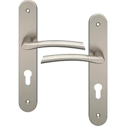 Sale GoodHome Ensemble poignée sur plaque rond cylindre Hirel effet nickel satin gris chromé L.128mm x l.40mm entraxe 195mm