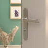 GoodHome Ensemble poignée sur plaque Incurvé Primel effet nickel satin gris L.126mm x l.33mm entraxe 195mm* Poignée De Porte D'Entrée|Poignée Sur Plaque