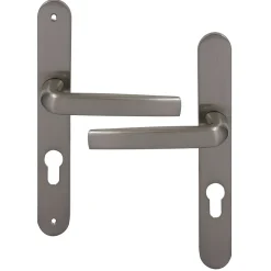 GoodHome Ensemble poignée sur plaque Incurvé Primel effet nickel satin gris L.126mm x l.33mm entraxe 195mm* Poignée De Porte D'Entrée|Poignée Sur Plaque