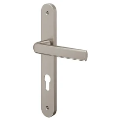 GoodHome Ensemble poignée sur plaque Incurvé Primel effet nickel satin gris L.126mm x l.33mm entraxe 195mm* Poignée De Porte D'Entrée|Poignée Sur Plaque
