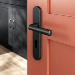 Sale GoodHome Ensemble poignée sur plaque rondcylindre Dizel effet nickel mat noir L.121.5mm x l.42mm entraxe 165-195mm