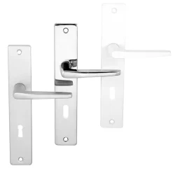 Clearance Ensemble poignée sur plaque rectangulaire serrure Colan effet chromé brillant gris L.106mm x l.39.8mm entraxe 195mm