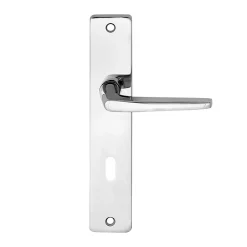 Clearance Ensemble poignée sur plaque rectangulaire serrure Colan effet chromé brillant gris L.106mm x l.39.8mm entraxe 195mm