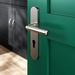Outlet GoodHome Ensemble poignée sur plaque rondcylindre Dizel effet nickel satin gris L.121.5mm x l.42mm entraxe 165-195mm