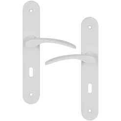 Online GoodHome Ensemble poignée sur plaque rond serrure Beare mat blanc L.110.5mm x l.40mm entraxe 195mm