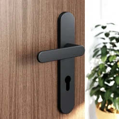 Outlet GoodHome Ensemble poignée sur plaque rondcylindre Minzh effet nickel mat noir L.120mm x l.42mm entraxe 165-195mm