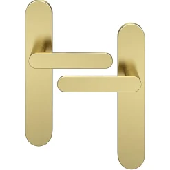 Outlet GoodHome Ensemble poignée sur plaque rond Minzh effet laiton satin doré L.120mm x l.42mm entraxe 165-195mm