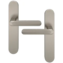 Sale GoodHome Ensemble poignée sur plaque rond Garlan effet nickel satin gris L.125mm x l.42mm entraxe 165-195mm