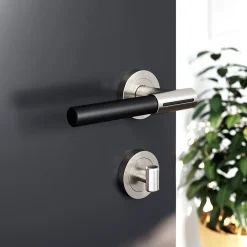 GoodHome Ensemble poignée sur rosace rond à visser Hezo effet nickel satin gris Ø50mm* Poignée Sur Rosace|Poignée De Porte Intérieure