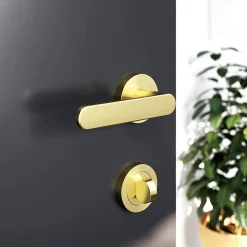 GoodHome Ensemble poignée sur rosace rond à visser Minzh effet laiton satin or Ø50mm* Poignée Sur Rosace|Poignée De Porte Intérieure