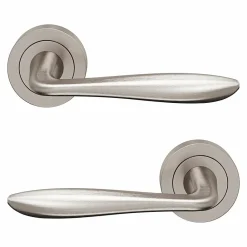 Clearance GoodHome Ensemble poignée sur rosace Incurvé à visser Meham effet nickel satin gris Ø52mm