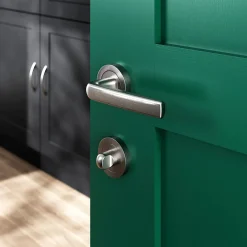 GoodHome Ensemble poignée sur rosace Incurvé à visser Primel effet nickel satin gris Ø52mm