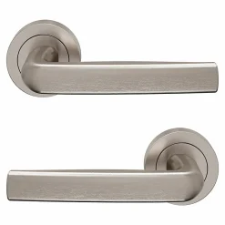 GoodHome Ensemble poignée sur rosace Incurvé à visser Primel effet nickel satin gris Ø52mm