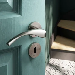 GoodHome Ensemble poignée sur rosace rond à visser Ruis effet nickel satin gris Ø50mm* Poignée Sur Rosace