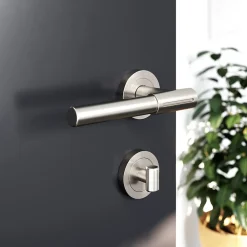 GoodHome Ensemble poignée sur rosace rond à visser Hezo aluminium effet nickel satin gris Ø50mm* Poignée Sur Rosace|Poignée De Porte Intérieure