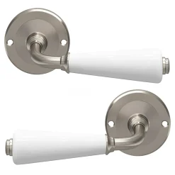 GoodHome Ensemble poignée sur rosace incurvé vis traversante ou à vis Porcelaine Vras brillant blanc Ø48mm* Poignée Sur Rosace|Poignée De Porte Intérieure