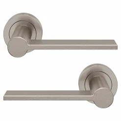 GoodHome Ensemble poignée sur rosace Droit à visser Dotz effet nickel satin gris Ø52mm* Poignée Sur Rosace