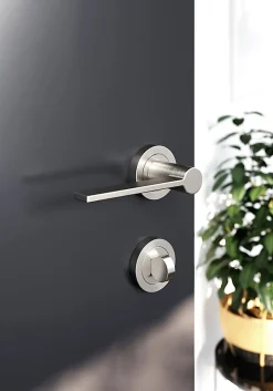 GoodHome Ensemble poignée sur rosace Droit à visser Dotz effet nickel satin gris Ø52mm* Poignée Sur Rosace