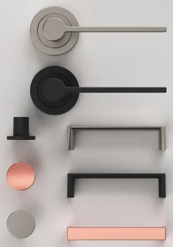 GoodHome Ensemble poignée sur rosace Droit à visser Dotz effet nickel satin gris Ø52mm* Poignée Sur Rosace