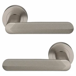 Clearance GoodHome Ensemble poignée sur rosace rond à visser Garlan effet nickel satin gris Ø50mm