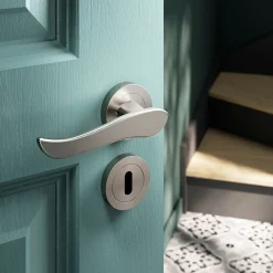 GoodHome Ensemble poignée sur rosace rond à visser Armel effet nickel satin gris Ø50mm* Poignée Sur Rosace|Poignée De Porte Intérieure