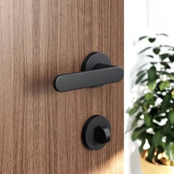 GoodHome Ensemble poignée sur rosace rond à visser Minzh mat noir Ø50mm* Poignée Sur Rosace|Poignée De Porte Intérieure