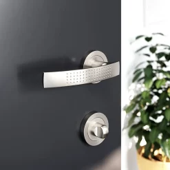 GoodHome Ensemble poignée sur rosace rond à visser Diss effet nickel satin gris Ø50mm* Poignée Sur Rosace|Poignée De Porte Intérieure