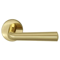 Discount GoodHome Ensemble poignée sur rosace rond à pousser Tudy Laiton Jaune Ø52mm