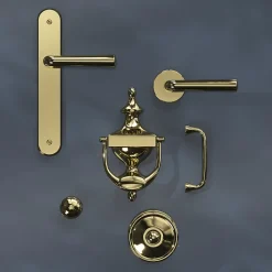 Discount GoodHome Ensemble poignée sur rosace rond à pousser Tudy Laiton Jaune Ø52mm
