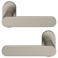 GoodHome Ensemble poignée sur rosace à visser Minzh effet nickel satin gris Ø63mm* Poignée De Porte D'Entrée|Poignée Sur Rosace
