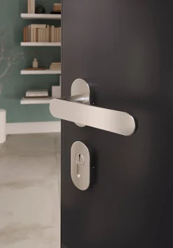 GoodHome Ensemble poignée sur rosace à visser Minzh effet nickel satin gris Ø63mm* Poignée De Porte D'Entrée|Poignée Sur Rosace