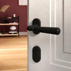 GoodHome Ensemble poignée sur rosace à visser Kilhog noir Ø63mm