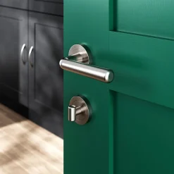 GoodHome Ensemble poignée sur rosace rond à visser Dizel effet nickel satin gris Ø50mm* Poignée Sur Rosace|Poignée De Porte Intérieure