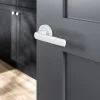 GoodHome Ensemble poignée sur rosace Incurvé à visser Primel mat blanc Ø52mm* Poignée Sur Rosace|Poignée De Porte Intérieure