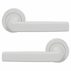 GoodHome Ensemble poignée sur rosace Incurvé à visser Primel mat blanc Ø52mm* Poignée Sur Rosace|Poignée De Porte Intérieure