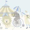 Discount Estahome frise papier peint l'univers du cirque bleu clair, beige et blanc - 500 x 26.5 cm - 178701