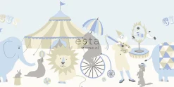 Discount Estahome frise papier peint l'univers du cirque bleu clair, beige et blanc - 500 x 26.5 cm - 178701