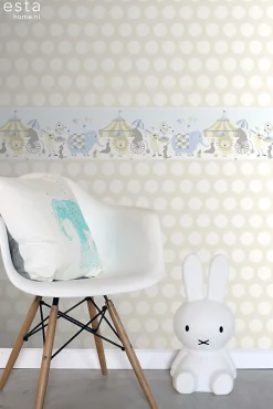 Discount Estahome frise papier peint l'univers du cirque bleu clair, beige et blanc - 500 x 26.5 cm - 178701