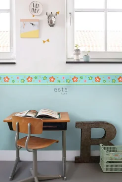 Estahome frise papier peint fleurs turquoise et orange - 500 x 13.25 cm - 174609* Frise Murale