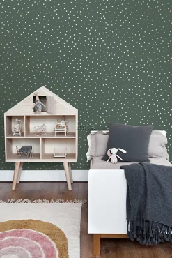 Sale Estahome papier peint à motif de petits points vert foncé et or - 53 cm x 10.05 m - 139275