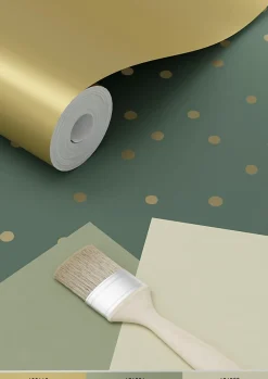 Sale Estahome papier peint à motif de petits points vert foncé et or - 53 cm x 10.05 m - 139275