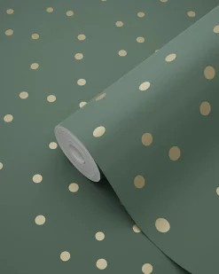 Sale Estahome papier peint à motif de petits points vert foncé et or - 53 cm x 10.05 m - 139275