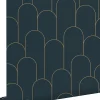 Estahome papier peint art déco bleu foncé et or - 50 x 900 cm - 139657* Papier Peint Pour Couloir|Papier Peint Art Déco
