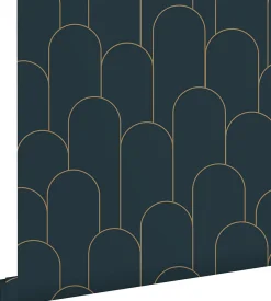 Estahome papier peint art déco bleu foncé et or - 50 x 900 cm - 139657* Papier Peint Pour Couloir|Papier Peint Art Déco