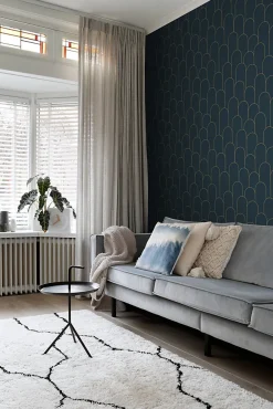 Estahome papier peint art déco bleu foncé et or - 50 x 900 cm - 139657* Papier Peint Pour Couloir|Papier Peint Art Déco