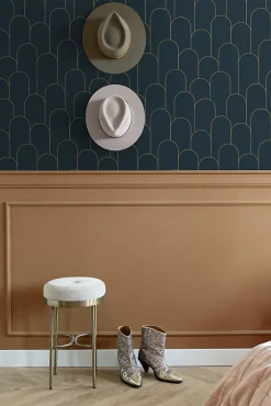 Estahome papier peint art déco bleu foncé et or - 50 x 900 cm - 139657* Papier Peint Pour Couloir|Papier Peint Art Déco